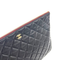 CHANEL O Case Large Clutch in Black Quilted Caviar Leather with Gold-Tone Hardware