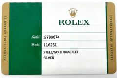 Rolex 116231 If you have a product that corresponds to this card, You can take this warranty card with you.