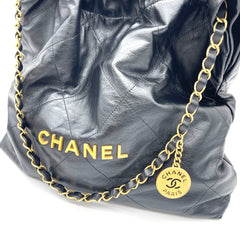 CHANEL Shiny Calfskin Quilted Chanel 22 Bag Medium Black