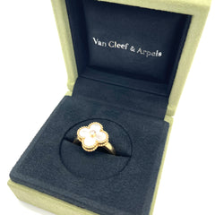 VAN CLEEF & ARPELS
18K Yellow Gold Diamond Mother of Pearl Vintage Alhambra Ring