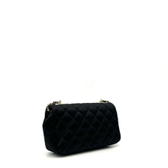 Chanel Satin Black Single Mini Flap Bag with Champagne Gold Hardware