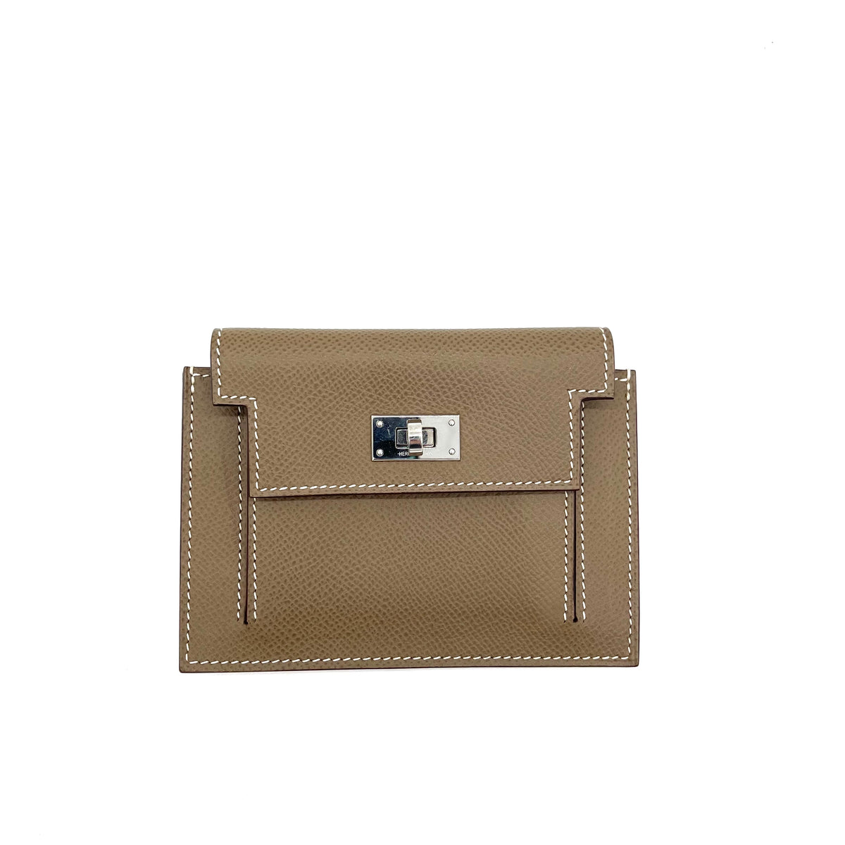 Pre-owned Hermes Celeste Epsom Leather Kelly Pocket Compact Wallet