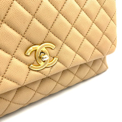 Chanel Coco Handle Small Flap Bag in Beige Caviar Leather with Gold Hardware