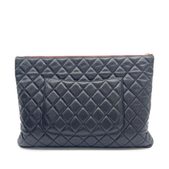 CHANEL O Case Large Clutch in Black Quilted Caviar Leather with Gold-Tone Hardware
