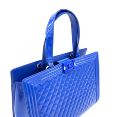 CHANEL Boy Shopping Tote Blue Patent Leather 2015