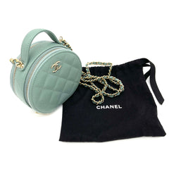 CHANEL Caviar Quilted Round Handle With Care Vanity With Chain Green