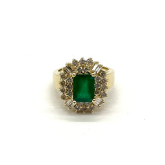 14k Yellow Gold Emerald Diamonds Ring