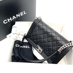 CHANEL Perforated Lambskin Quilted New Medium Boy Flap Black 2014
