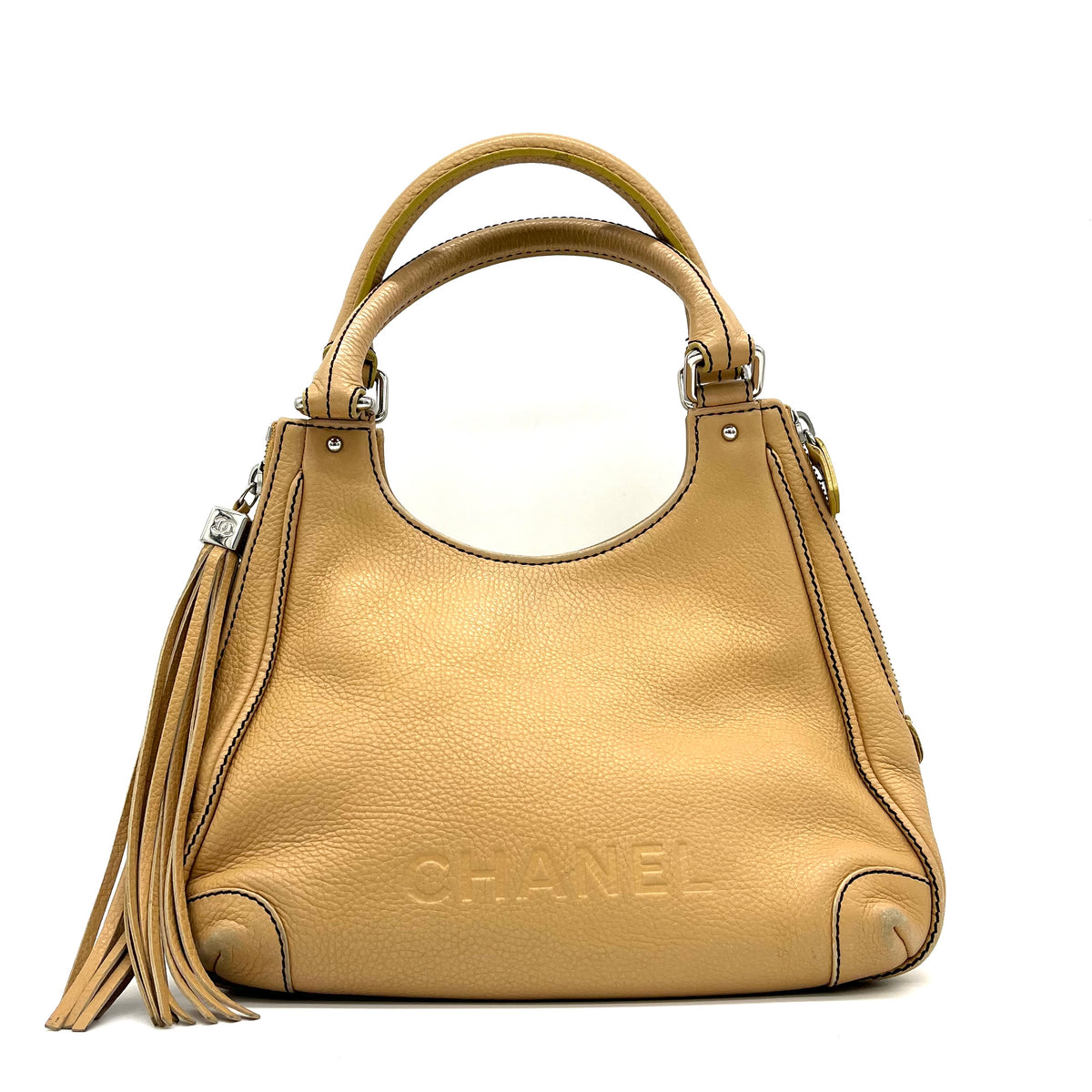 Chanel Grained Calfskin Tassel Hobo Beige 2003-2004