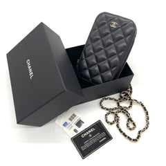 CHANEL Zip Around Phone Case Chain Shoulder Bag – Black Grained Calfskin