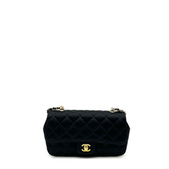 Chanel Satin Black Single Mini Flap Bag with Champagne Gold Hardware