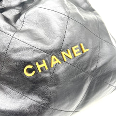 CHANEL Shiny Calfskin Quilted Chanel 22 Bag Medium Black