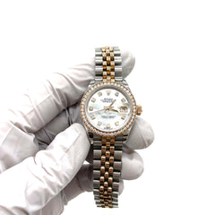 Rolex Datejust Steel 28mm Rose Gold Mother of Pearl Diamond Ladies Watch 279381