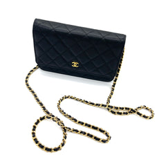 CHANEL Caviar Quilted Wallet On Chain (WOC) – Black & Gold