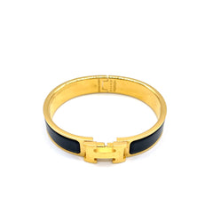 Hermès Clic H Bracelet – Black Enamel with Gold Plated Hardware