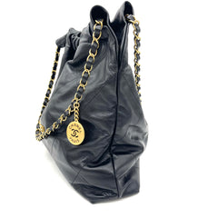 CHANEL Shiny Calfskin Quilted Chanel 22 Bag Medium Black