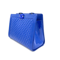 CHANEL Boy Shopping Tote Blue Patent Leather 2015