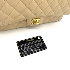 Guarantee authentic Chanel Classic Medium Quilted Caviar Double Flap Gold Hardware Chain Shoulder Bag/Beige