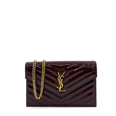 Saint Laurent YSL Envelope Wallet on Chain in Quilted Patent Leather