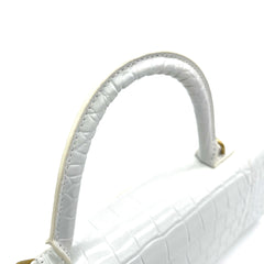 BALENCIAGA Hourglass Stretch Top Handle Bag Crocodile White