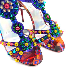 CHRISTIAN LOUBOUTIN Patent Embellished Goldora Disco 100 Sandals 37 Multicolor