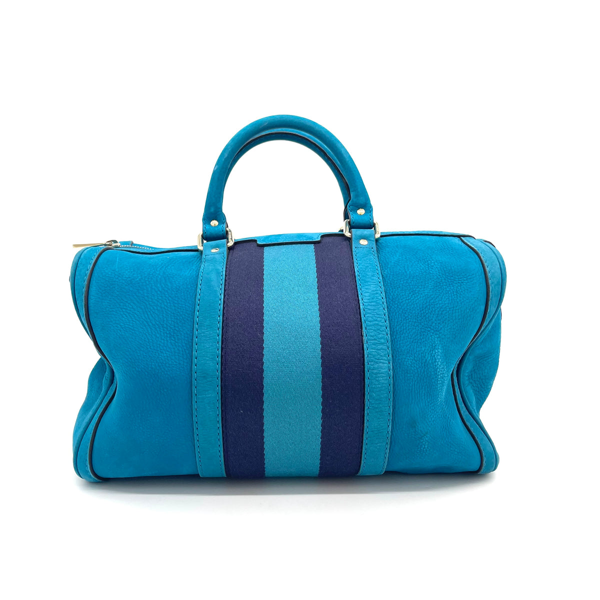 GUCCI GG GHW Shoulder Boston Bag Handbag Canvas Leather Blue