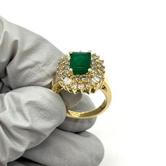 14k Yellow Gold Emerald Diamonds Ring