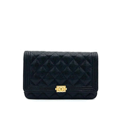 CHANEL Caviar Quilted Boy Wallet On Chain WOC Black