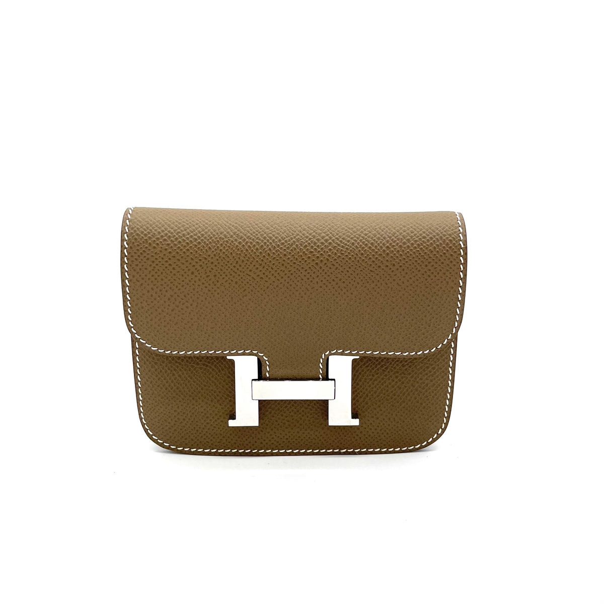 HERMES Etoupe Constance Slim Wallet Silver with Strap and Attachable to belt