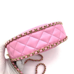 CHANEL Lambskin Quilted Small Hobo Bag Pink