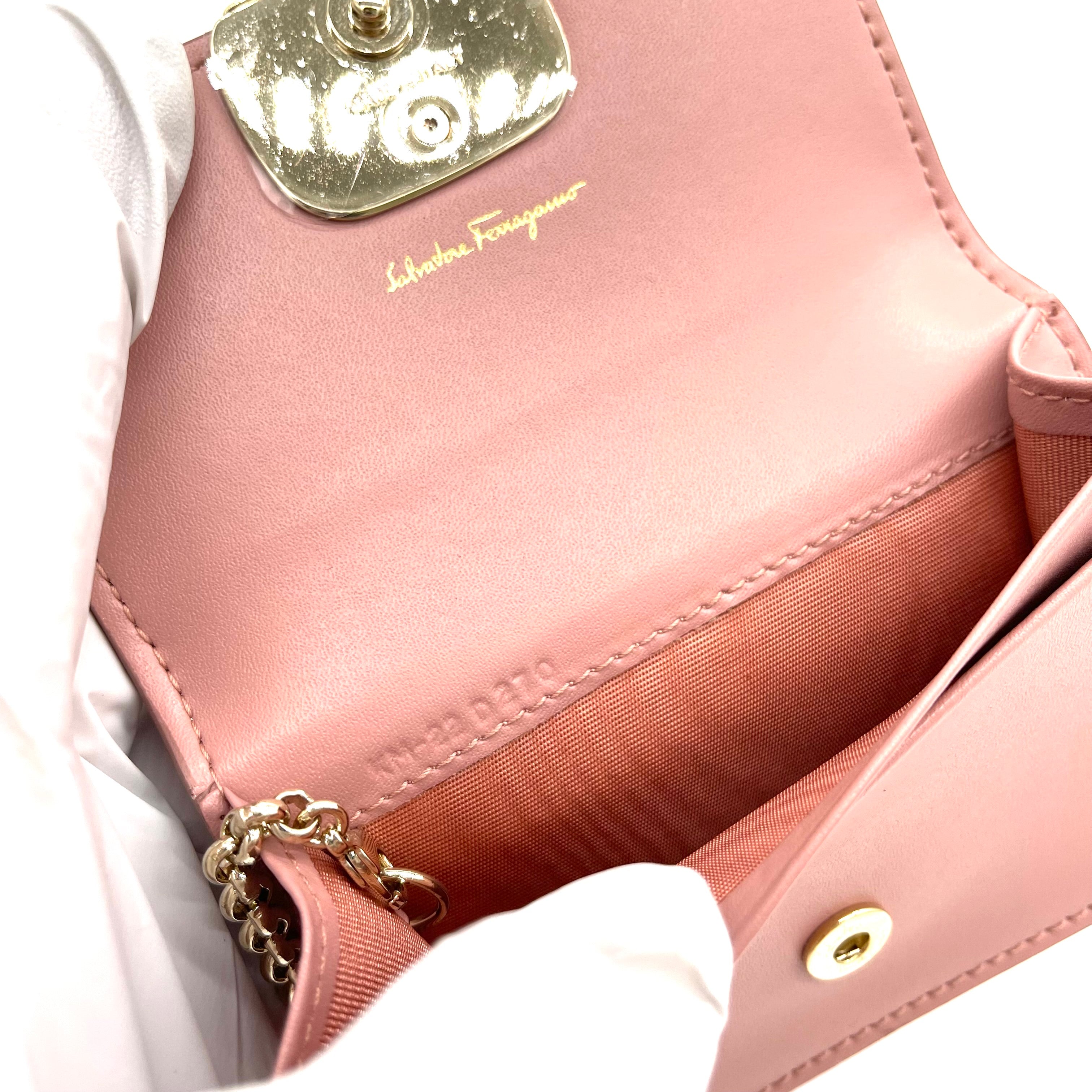 Salvatore Ferragamo Pink Leather Card Wallet New Condition