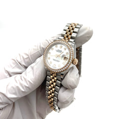 Rolex Datejust Steel 28mm Rose Gold Mother of Pearl Diamond Ladies Watch 279381