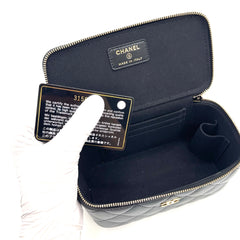 CHANEL Lambskin Quilted Small Top Handle Vanity Case with Chain – Black