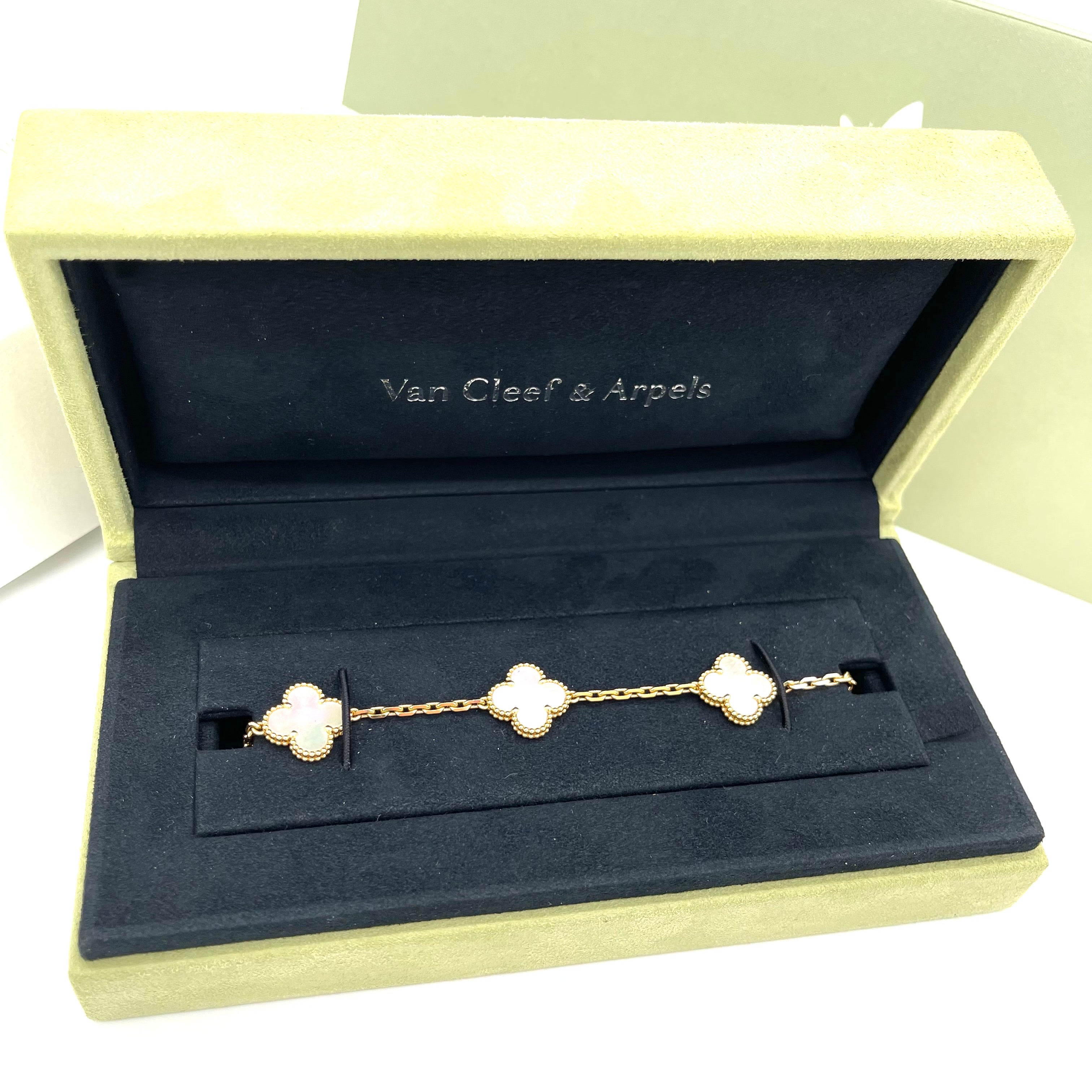 VAN CLEEF & ARPELS
18K Yellow Gold Mother of Pearl 5 Motifs Vintage Alhambra Bracelet