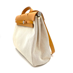 HERMES HERBAG MM 2 in 1 2way 핸드백 브라운 베이지 Toile H 가죽