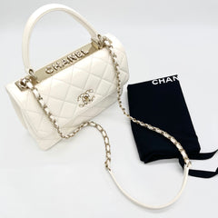 CHANEL Lambskin Quilted Small Trendy CC Dual Handle Flap Bag White New Condition