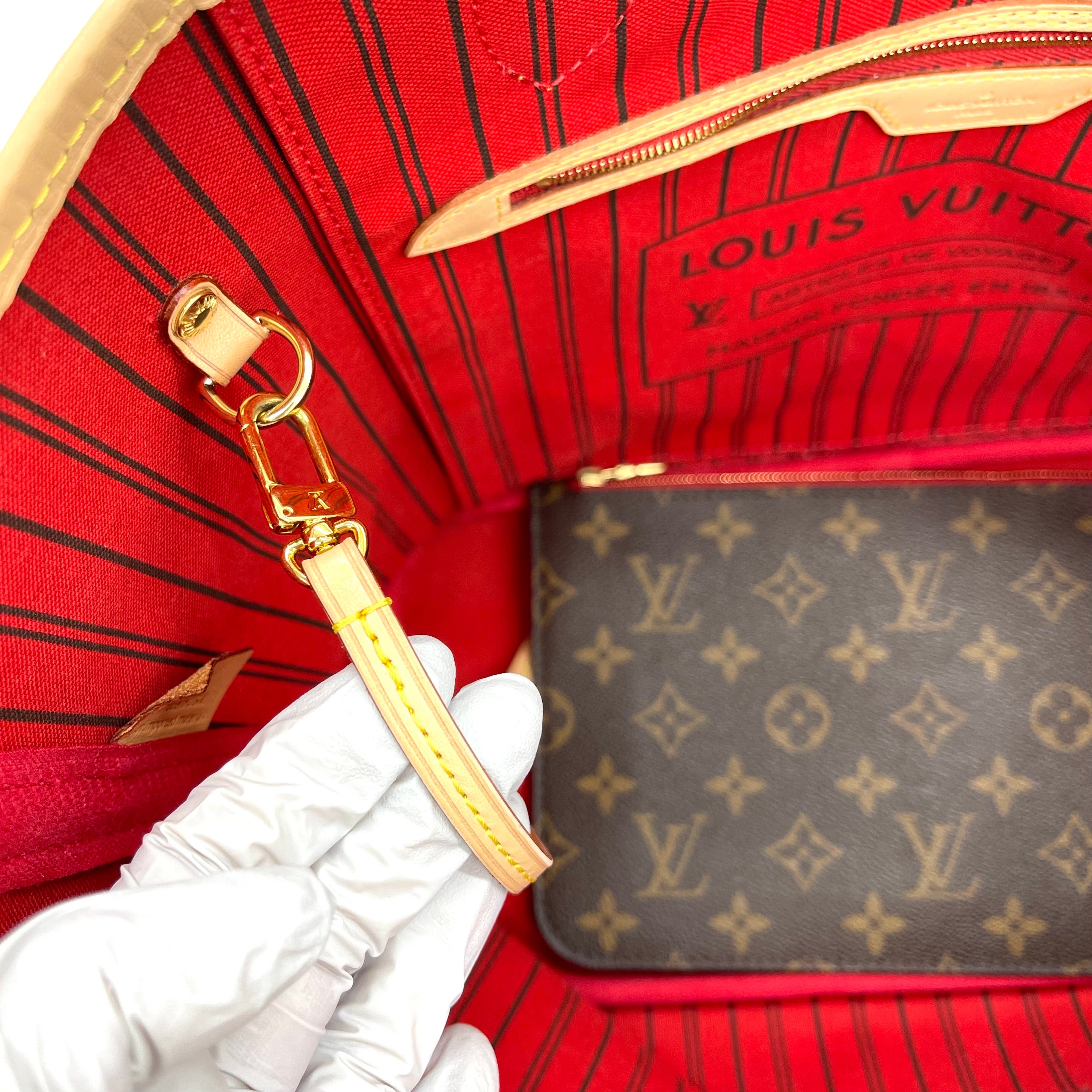 Authentic Louis Vuitton Neverfull MM Monogram & Cerise Red Interior With  Receipt