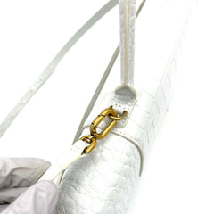 BALENCIAGA Hourglass Stretch Top Handle Bag Crocodile White