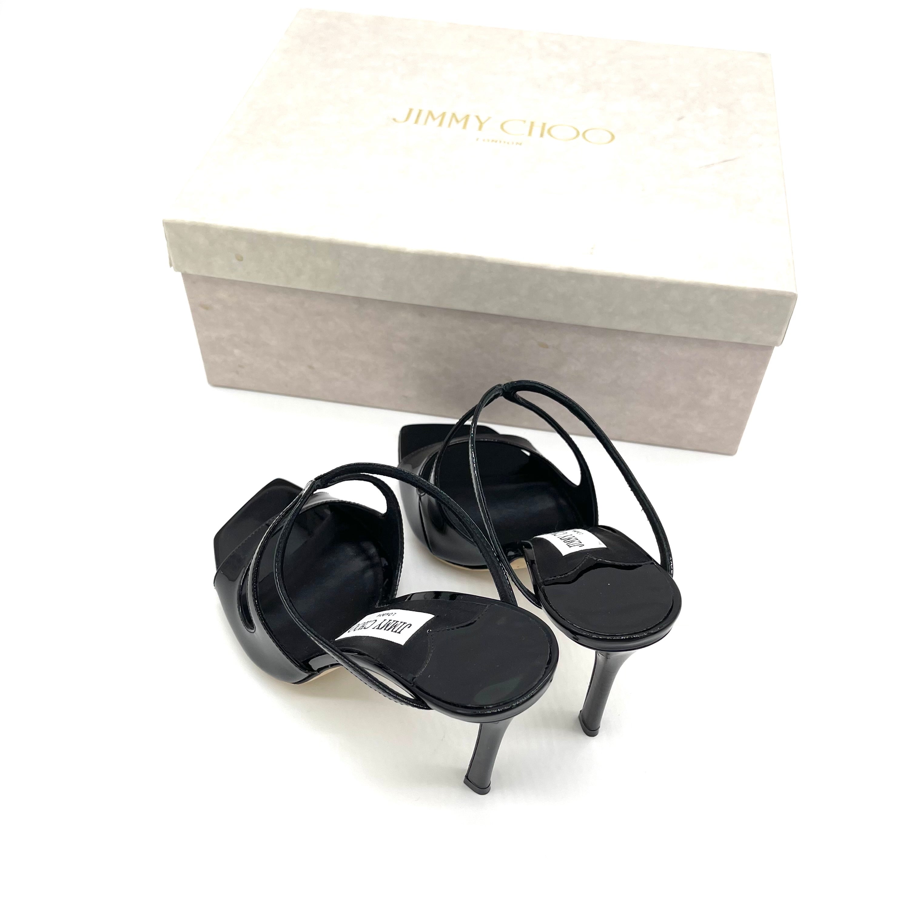 JIMMY CHOO Anise 95 Black Patent Leather Mules 37