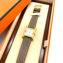 HERMES Heure H watch Small model 25mm Etoupe Gold