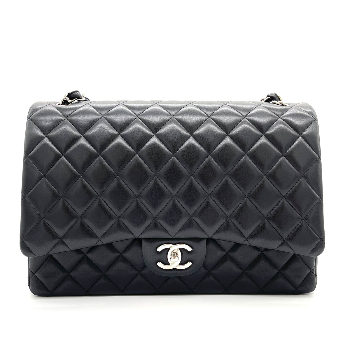 CHANEL Lambskin Quilted Maxi Double Flap Bag – Black