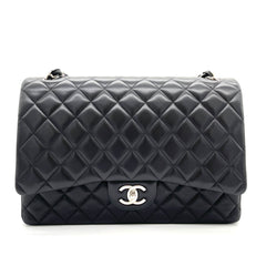 CHANEL Lambskin Quilted Maxi Double Flap Bag – Black