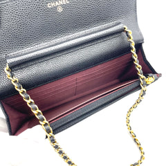 CHANEL Caviar Quilted Wallet On Chain (WOC) – Black & Gold