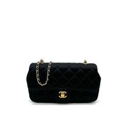 Chanel Satin Black Single Mini Flap Bag with Champagne Gold Hardware