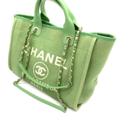 CHANEL Mixed Fibers Small Deauville Tote Green