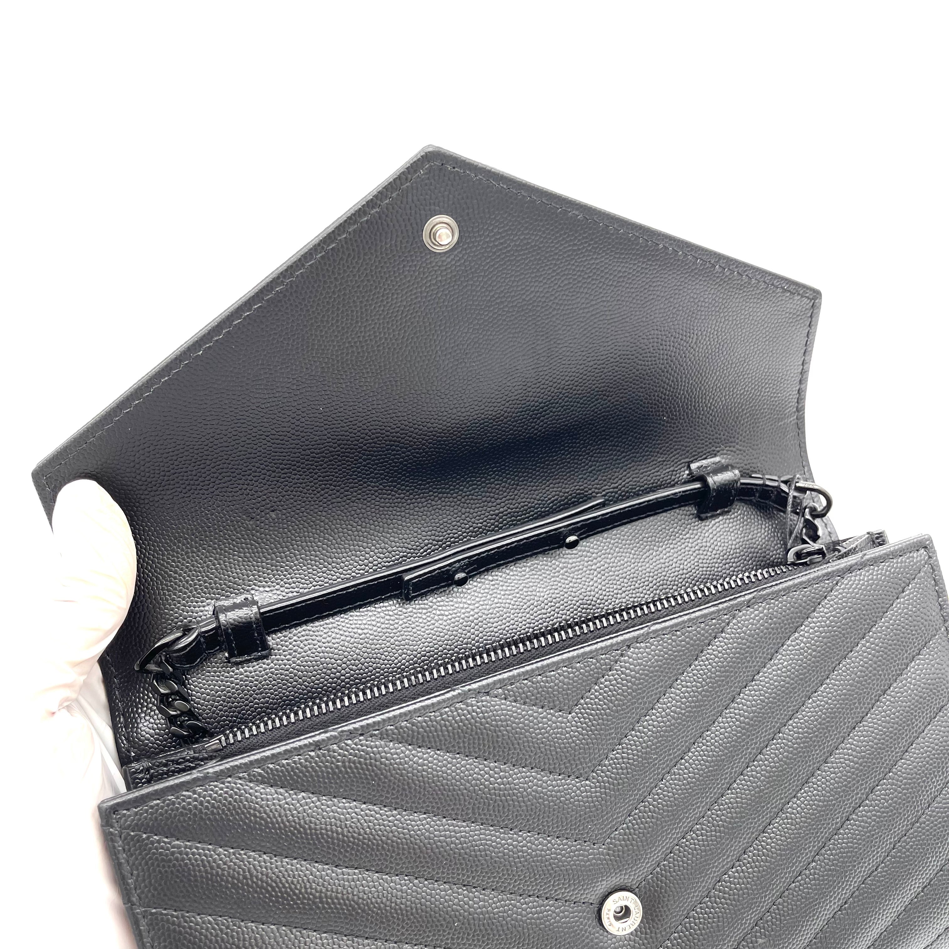 Saint Laurent Classic Monogram Flap Wallet Matelasse Chevron Leather Large Gray