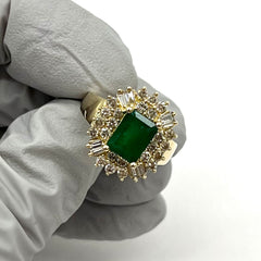 14k Yellow Gold Emerald Diamonds Ring