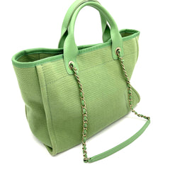 CHANEL Mixed Fibers Small Deauville Tote Green