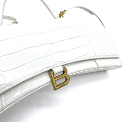 BALENCIAGA Hourglass Stretch Top Handle Bag Crocodile White