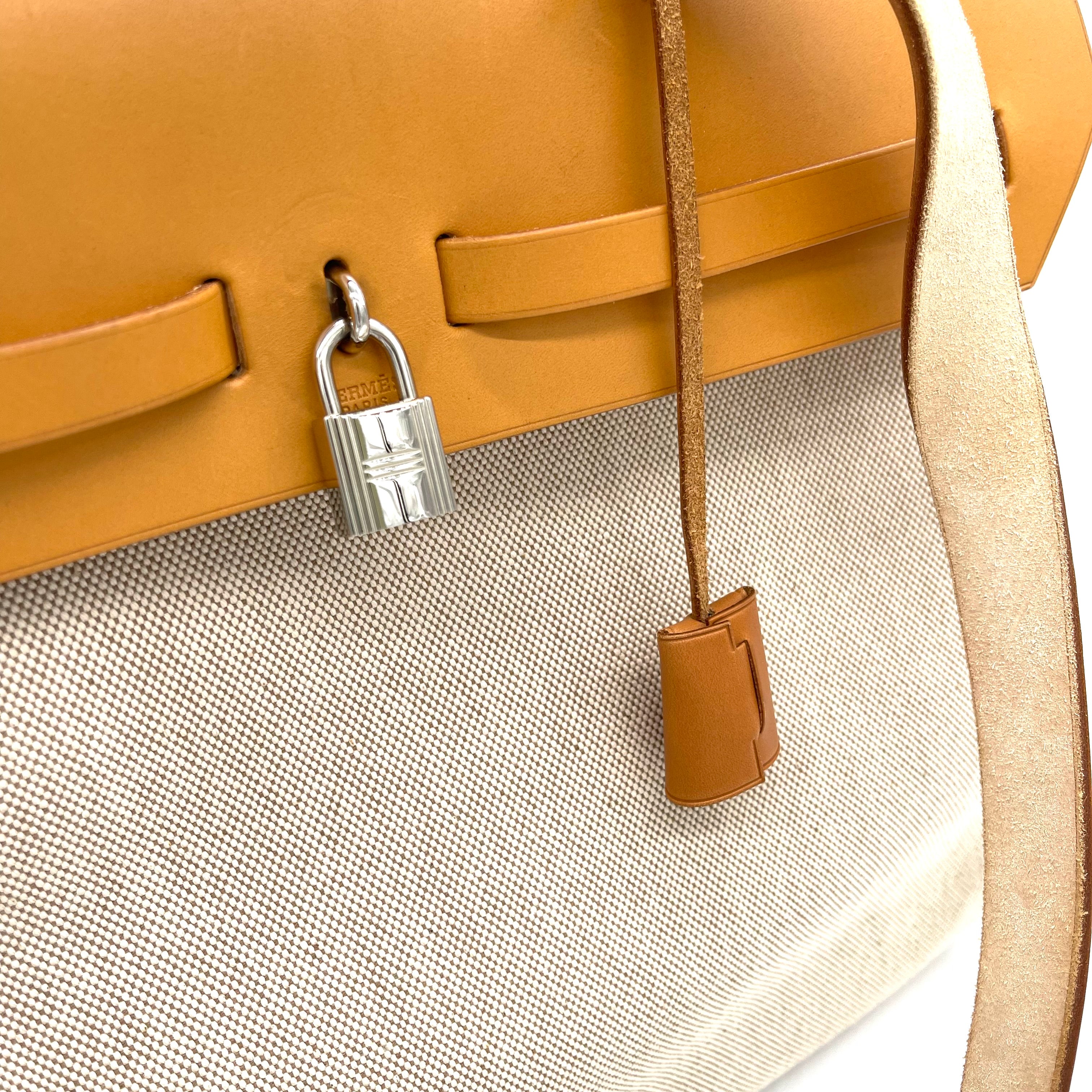 HERMES HERBAG MM 2 in 1 2way 핸드백 브라운 베이지 Toile H 가죽